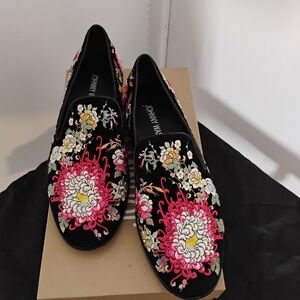 Johnny Was Women's Floral Embroidered Loafers - Black and Pink
